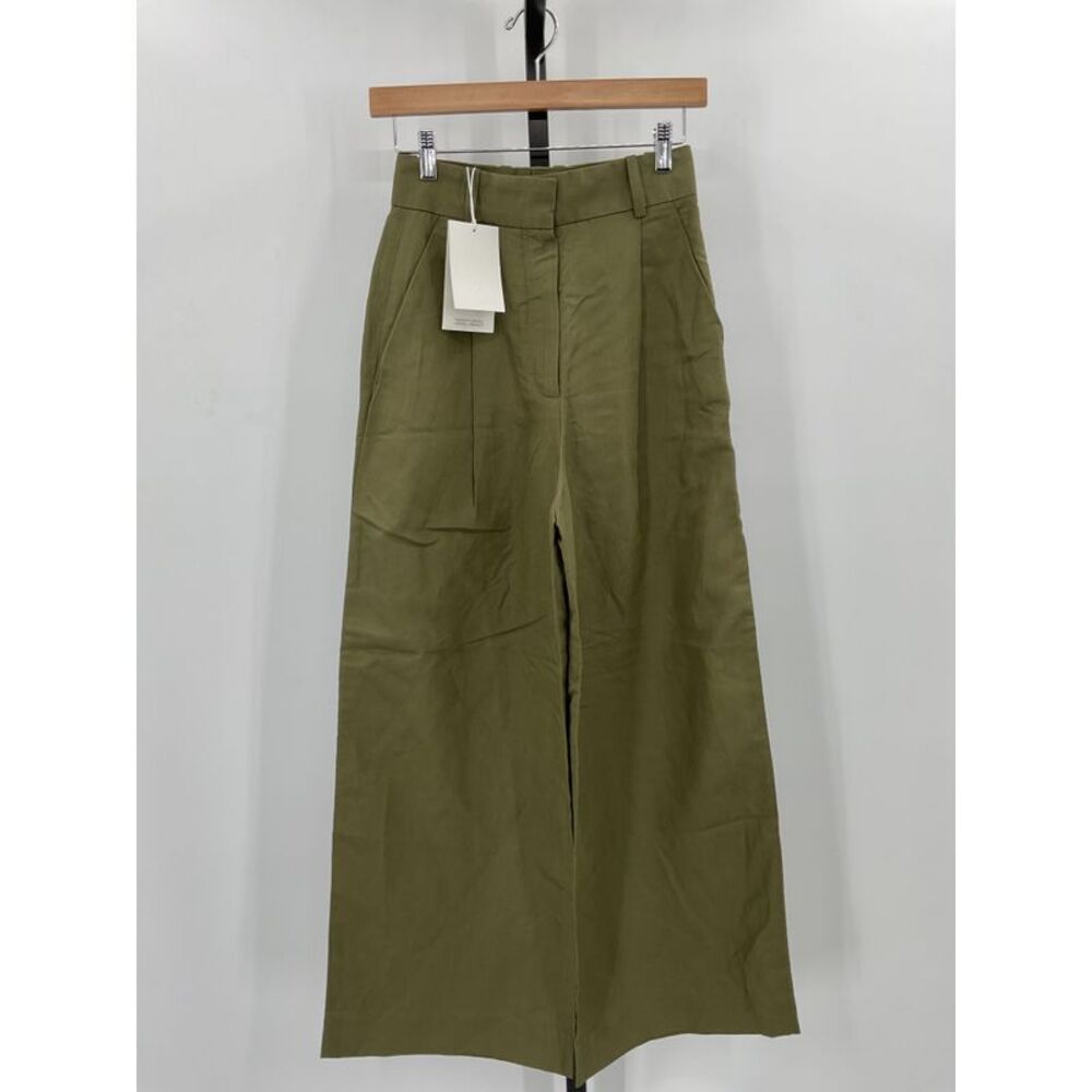 High-Rise Wide Leg Pants in Olive Green